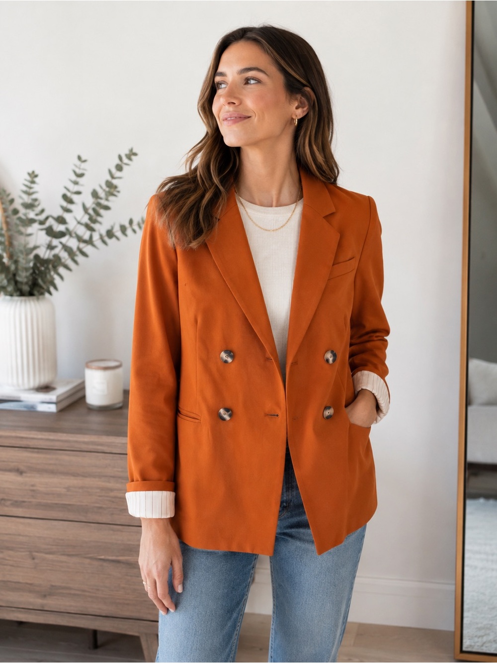 Maeve by Anthropologie Burnt Orange Double Breasted Blazer Size 6